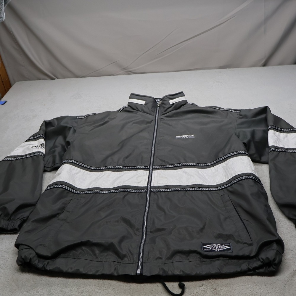Phenix Jacket Men Large Gray Mesh Lined Full Zip Light Athletic Windbreaker VTG